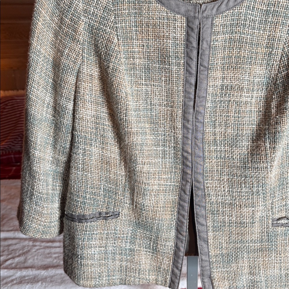 Liz Claiborne Tweed Jacket Vintage Blazer Neutral Open Front Textured Career - Picture 5 of 7